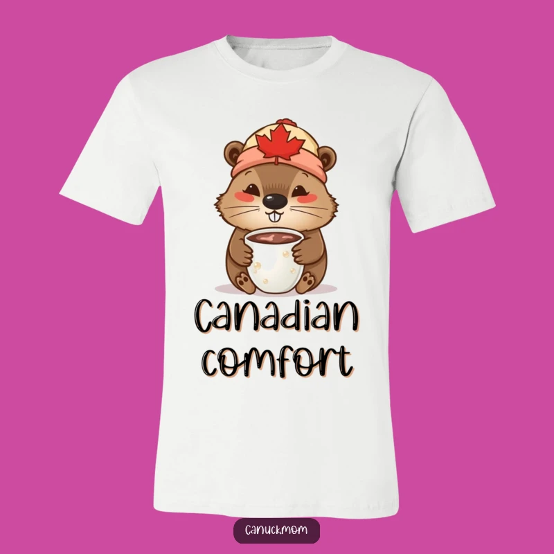 Funny Beaver T-Shirt: Maple Leaf Toque Sipping Cocoa, Hilarious Canadian Funny Gift Tee