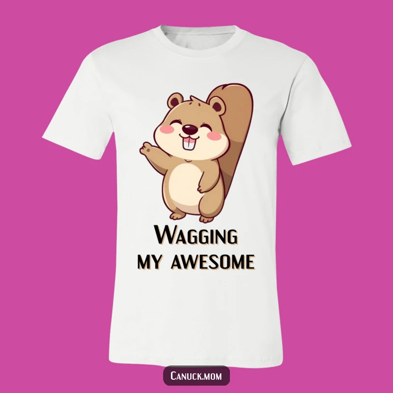 Funny Beaver Tail Character T-Shirt: Enthusiastic Greetings Wearable Fun