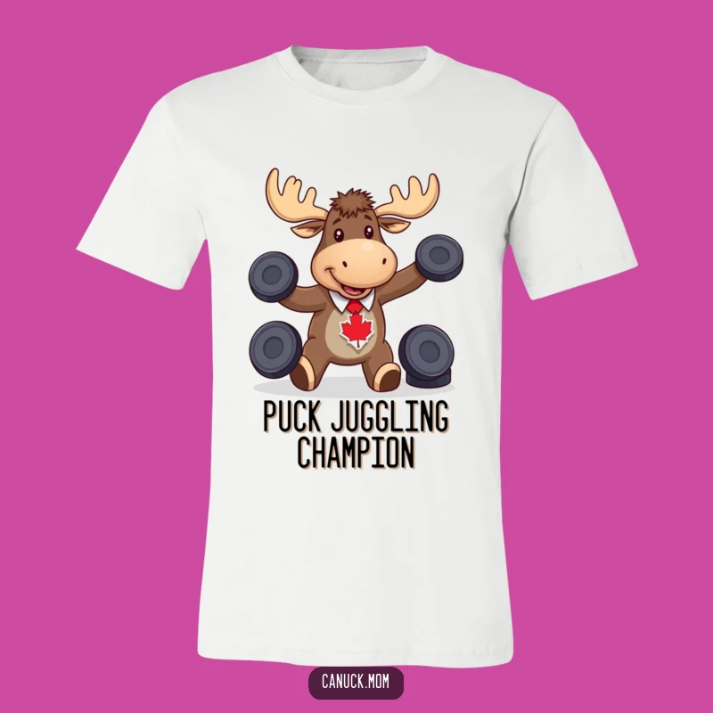 Funny Moose Hockey T-Shirt, Juggling Pucks Tee, Canadian Sports Fan Gift