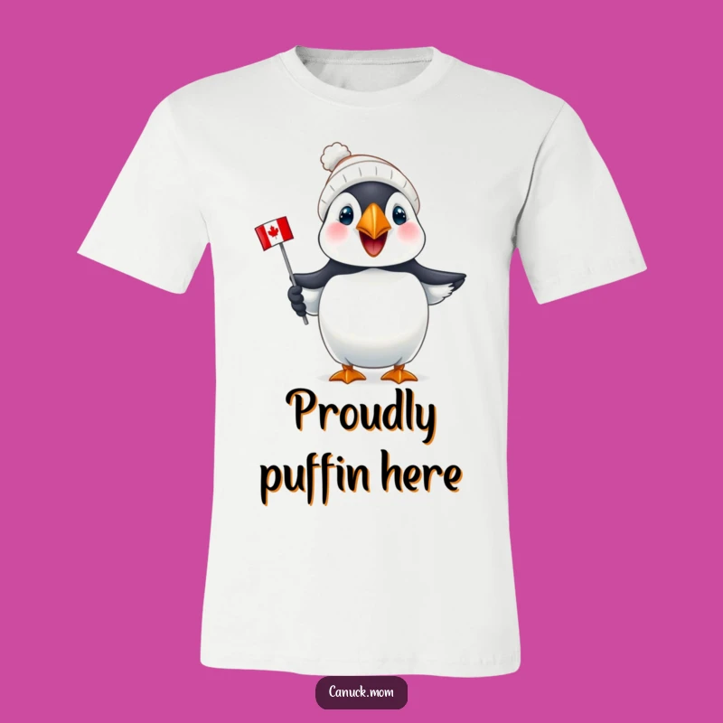 Funny Puffin Canada T-Shirt: Cute Puffin with Toque & Flag, Hilarious Canada Apparel!