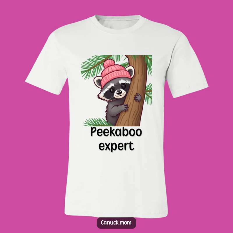 Funny Raccoon Hat T-Shirt: Cute Raccoon Peeking, Hilarious Woodland Apparel!
