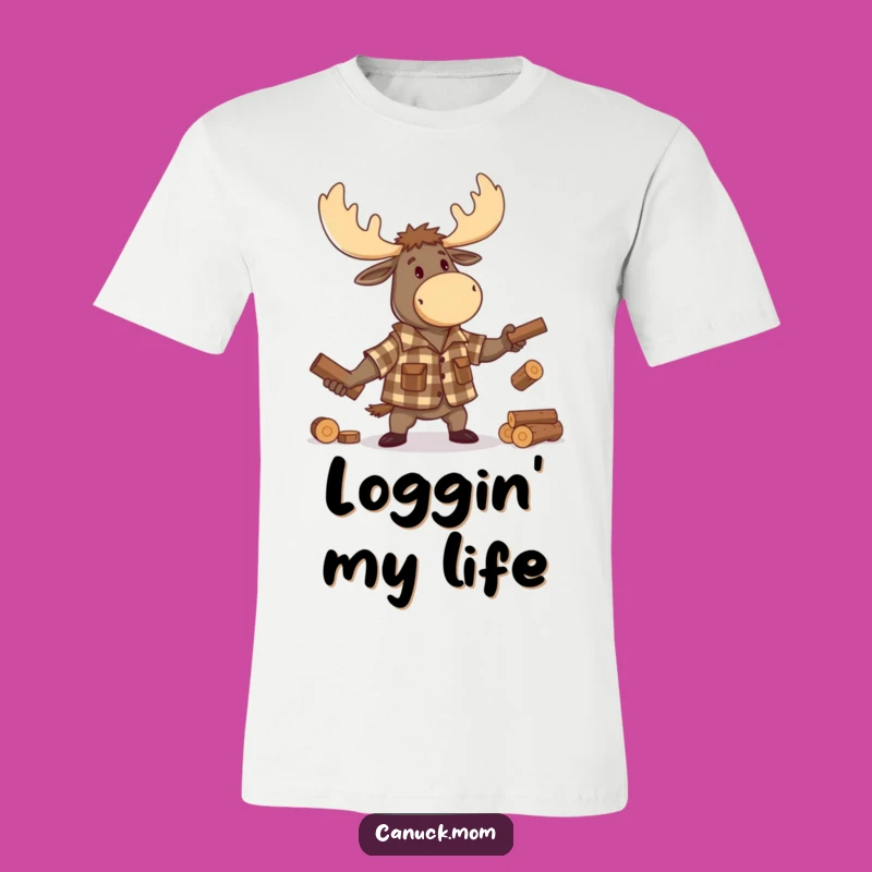 Funny Moose Lumberjack T-Shirt: Cartoon Character Juggling Logs, Hilarious Gift Idea
