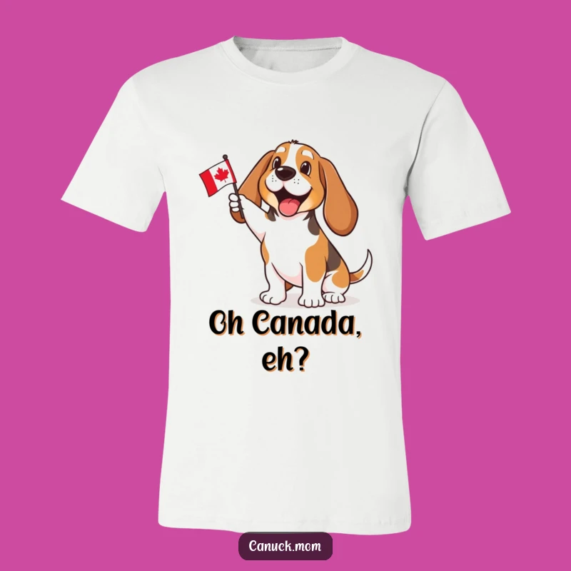 Funny Basset Hound Canadian Flag T-Shirt - Enthusiastic Patriotic Tee