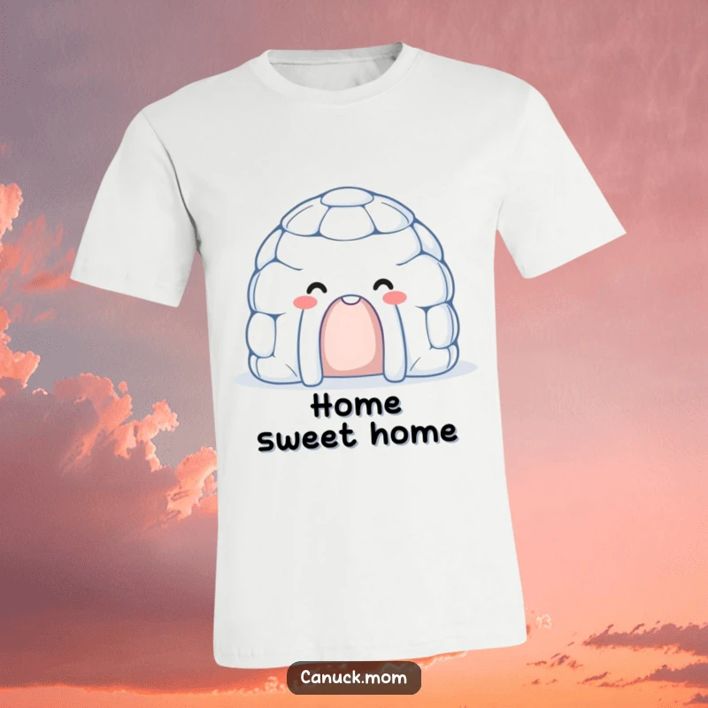 Smiling Igloo T-Shirt featuring a friendly character, perfect for spreading winter cheer and comfort.