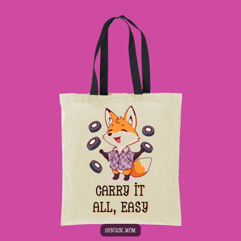 Funny Fox Juggling Pucks Tote Bag: Playful Pal for Errands and Fun