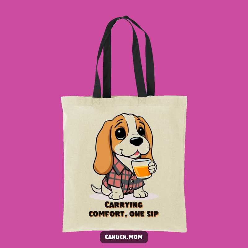 Funny Basset Hound Tote Bag - Plaid Shirt Hound Carryall, Chic Funny Gift