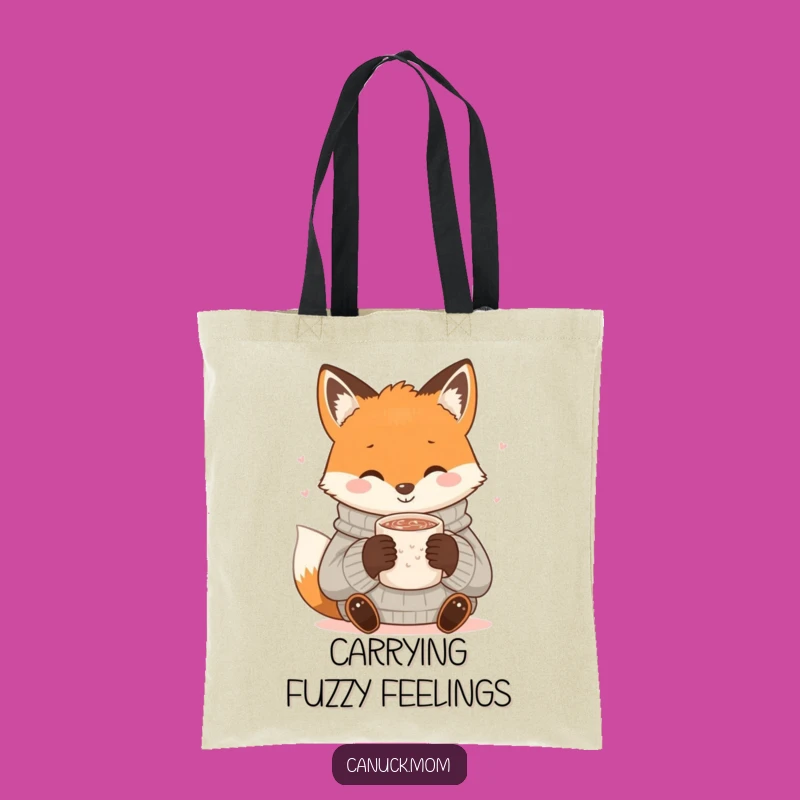 Funny Fox Cocoa Tote Bag: Cozy Sweater, Warm Sip - Adorable Accessory Gift!