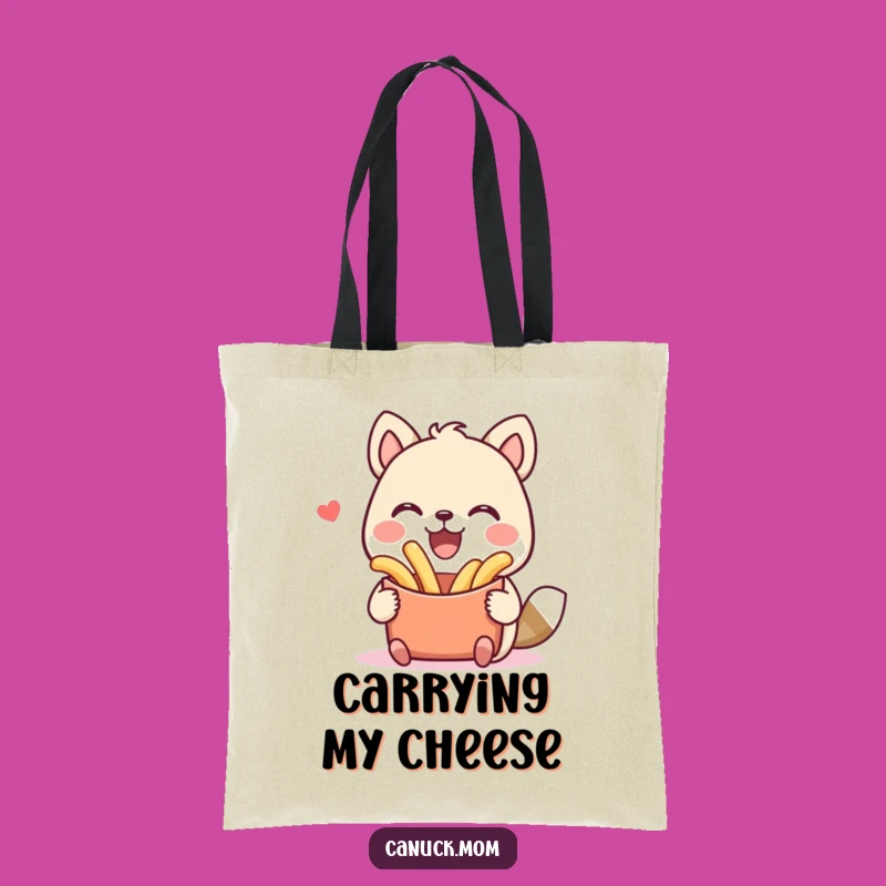 Funny Poutine Tote Bag: Smiling Animal Character, Carry Your Laughs in Style