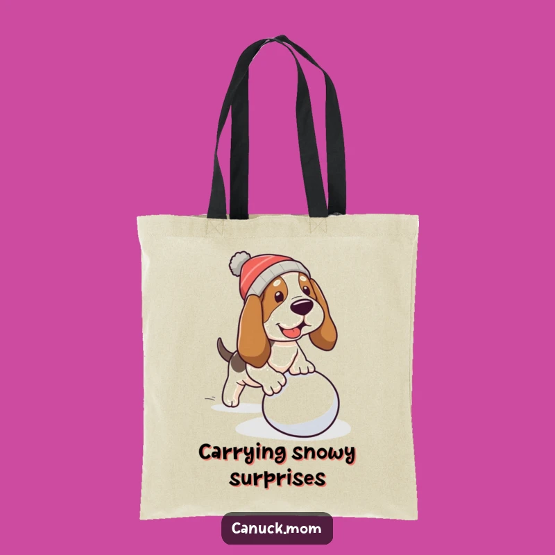 Funny Basset Hound Snowball Tote Bag - Tripping Dog Winter Fun, Great Funny Gift