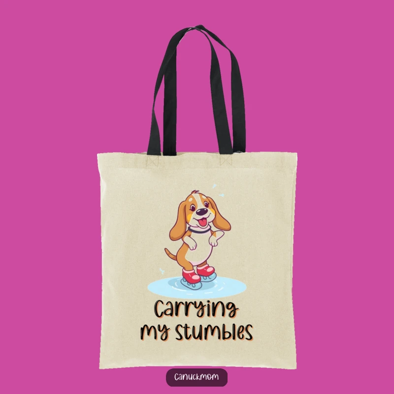 Funny Basset Hound Skating Tote Bag - Wobbling Ice Paw-ty Carryall Gift