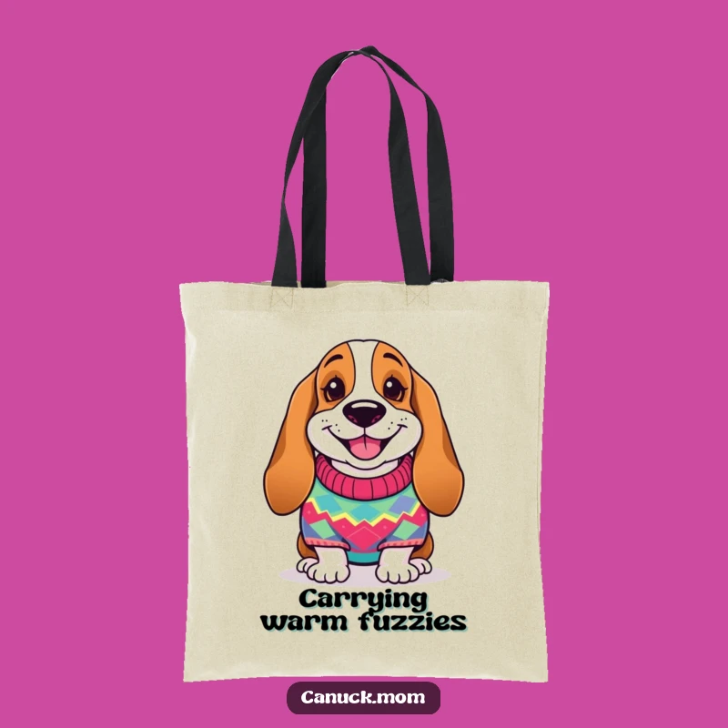 Funny Basset Hound Sweater Tote Bag - Happy Dog Knitwear, Great Colorful Funny Gift
