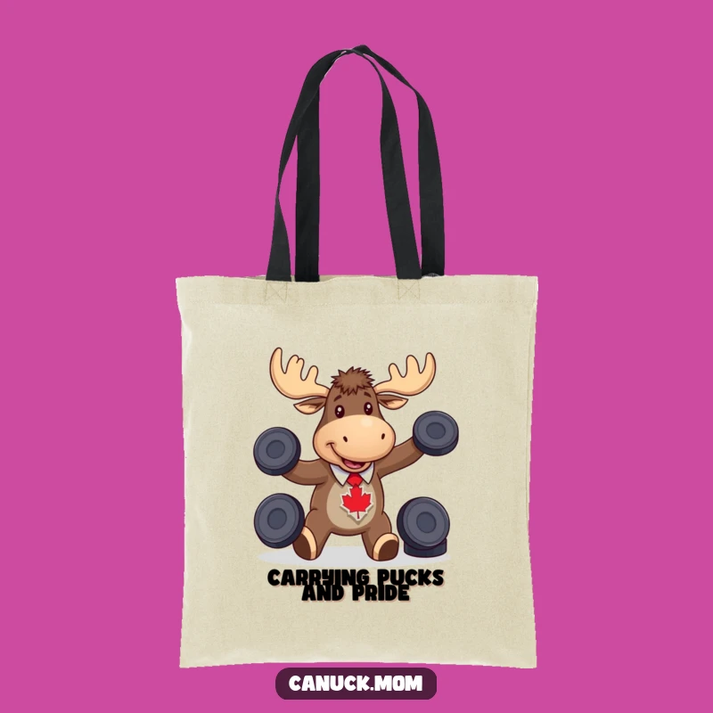 Funny Moose Hockey Tote Bag, Juggling Pucks Fun, Perfect Canadian Gift