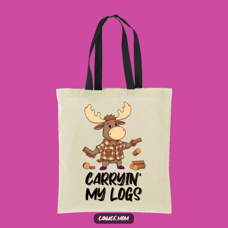 Funny Moose Lumberjack Tote Bag: Durable Cartoon Juggling Logs, Perfect Shopping Gift