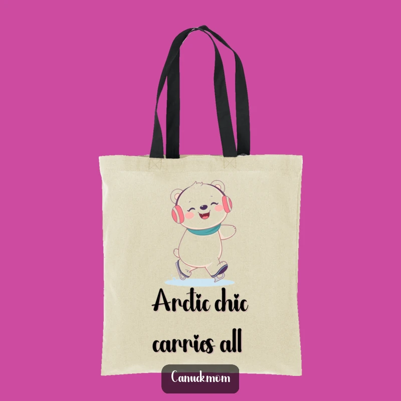 Funny Polar Bear Ice Skating Tote Bag: Giggling Arctic Pal for Shopping Fun