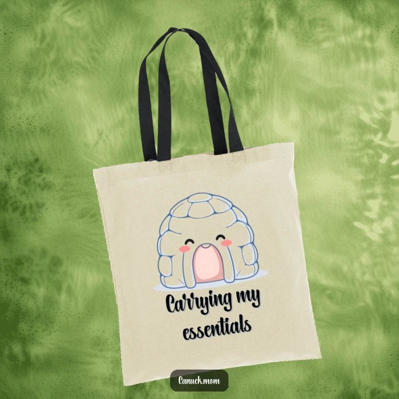 Smiling Igloo Tote Bag with a friendly face, perfect for carrying essentials with winter charm.